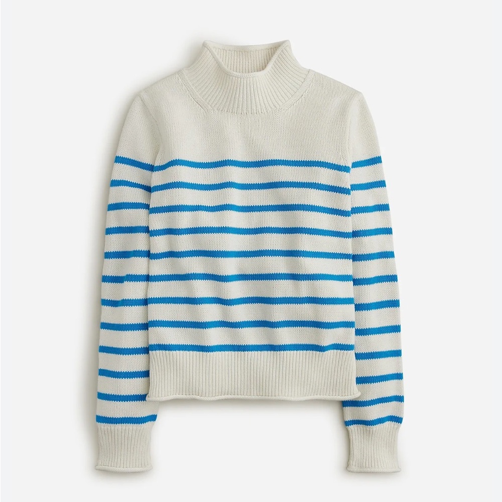 J. Crew Cream and Blue Striped Turtleneck Sweater